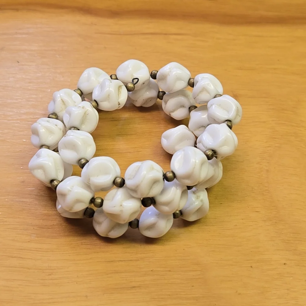 Vintage white beaded cuff bracelet